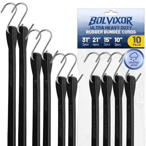 Bungee Cords with Hooks (10 Pack) – 10"2pcs, 15"2pcs, 21"4pcs, 31"2pcs 10.0