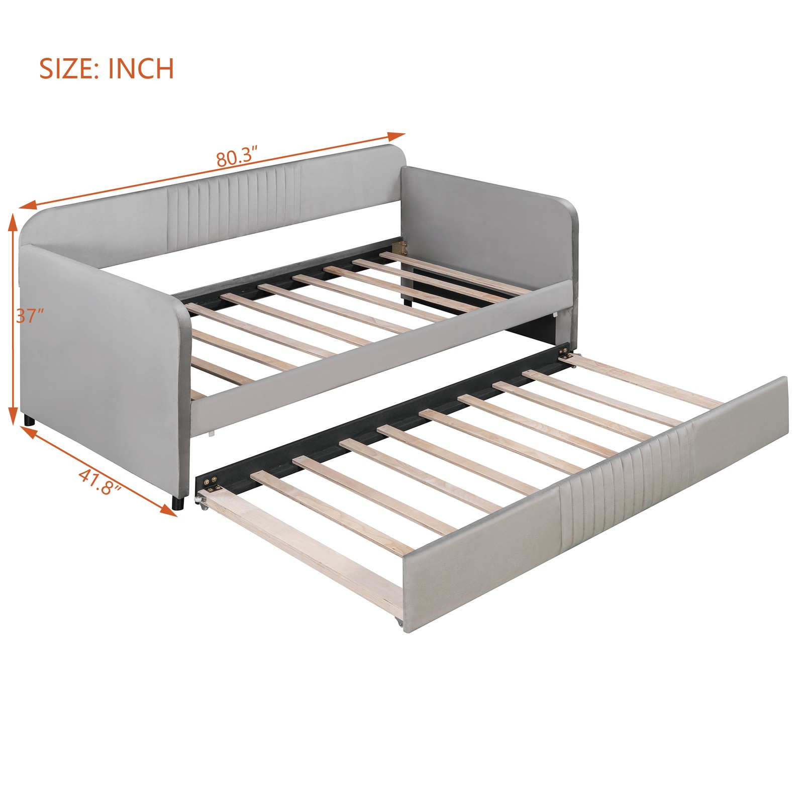 Upholstered Daybed Sofa Bed Twin Size With Trundle Bed and Wood Slat ,Gray