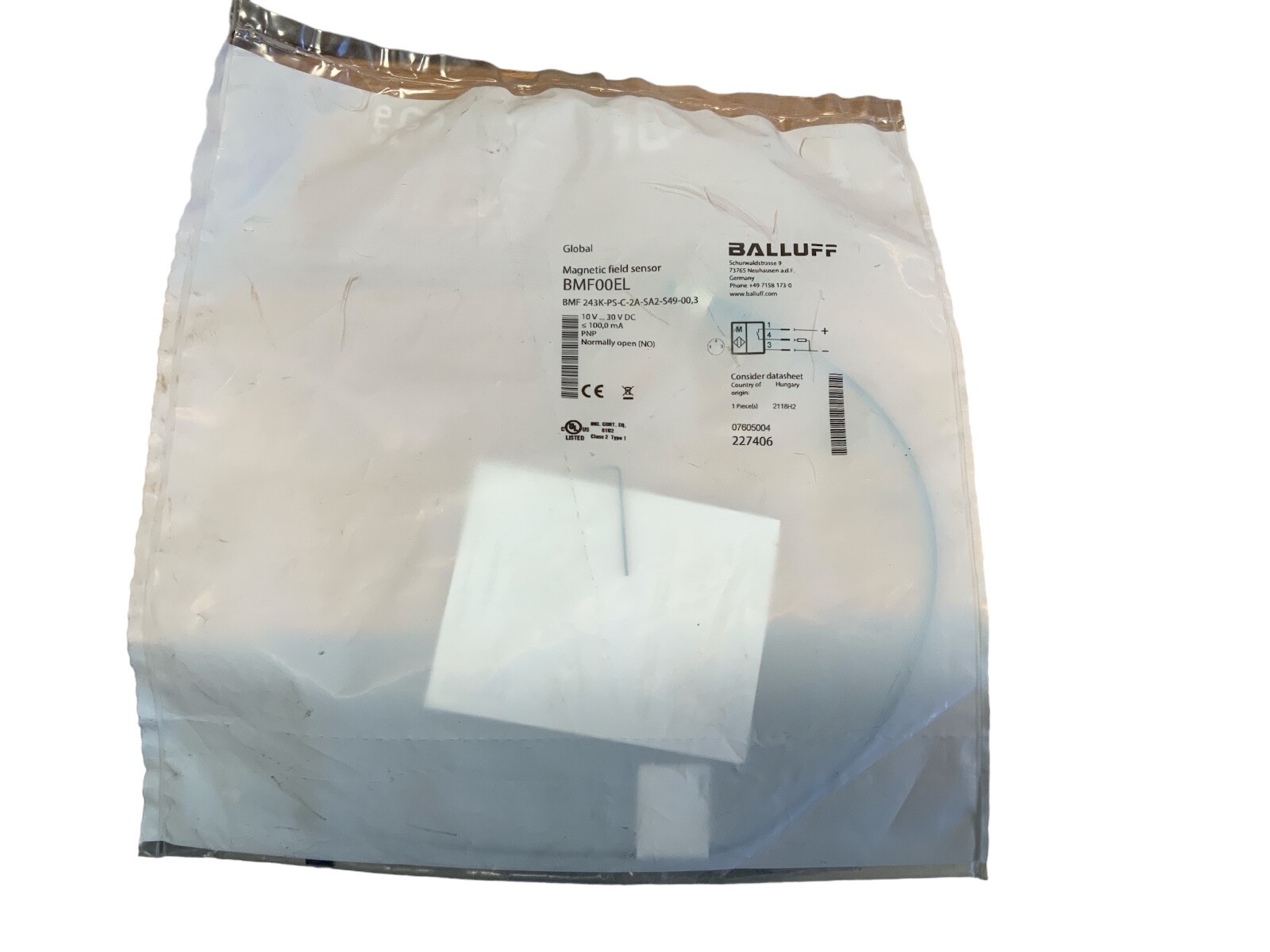 Balluff BMF00EL Magnetic Field Sensor, BMF 243K-PS-C-2A-SA2-S49-00,3, 10V-30V DC