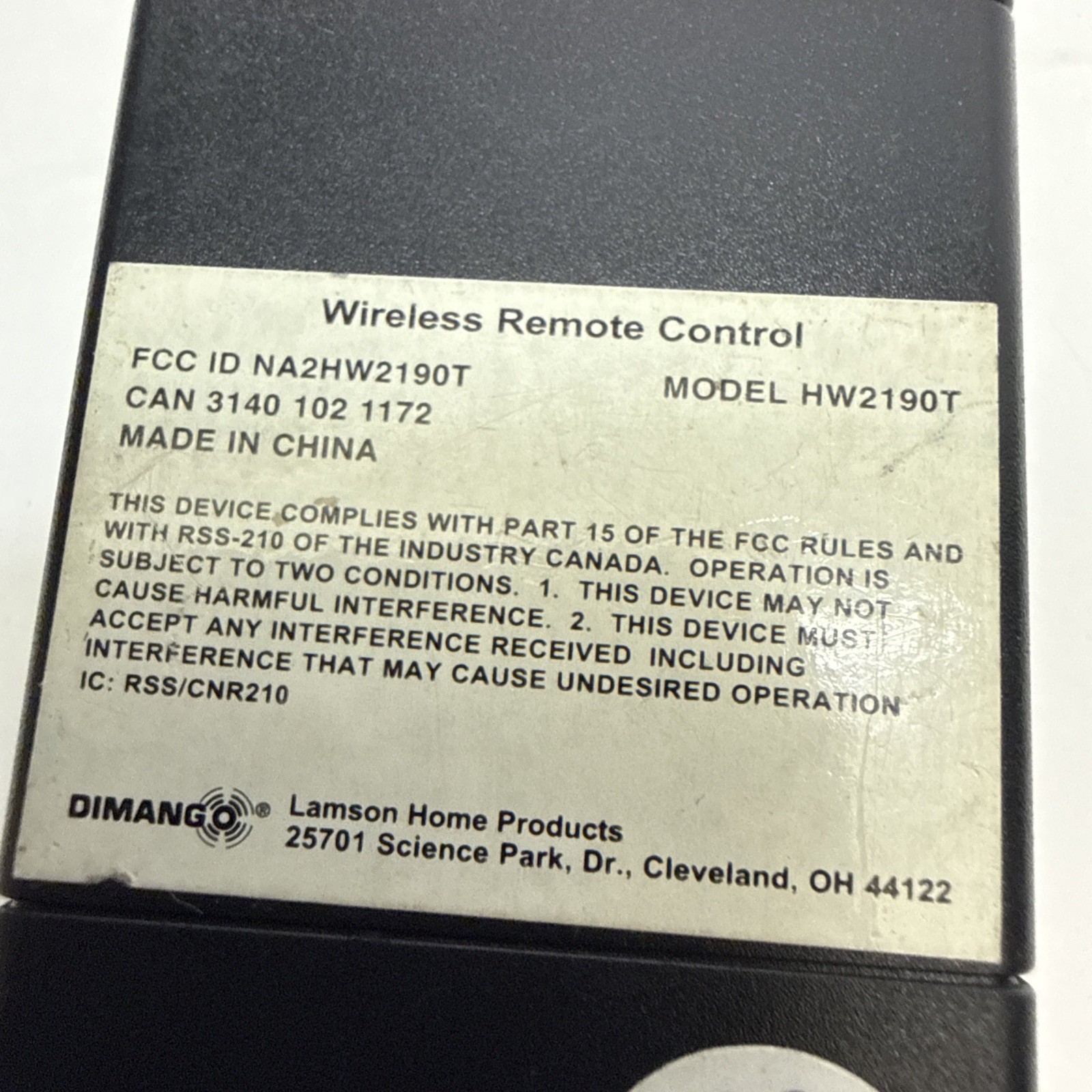 Carlon Lamson Sessions Wireless On/Off Remote Control for Lights HW2190T
