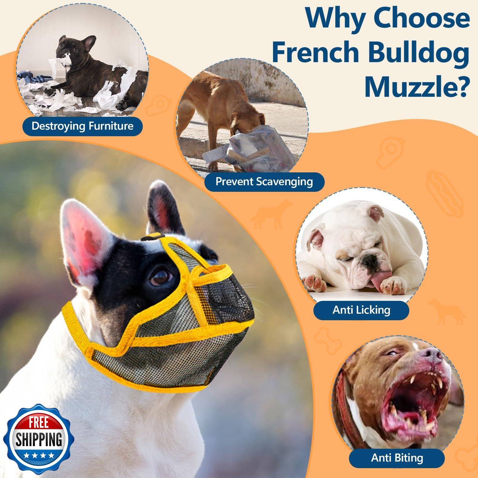 Coppthinktu Short Snout Dog Muzzle, Breathable Mesh French Bulldog Muzzle Ful