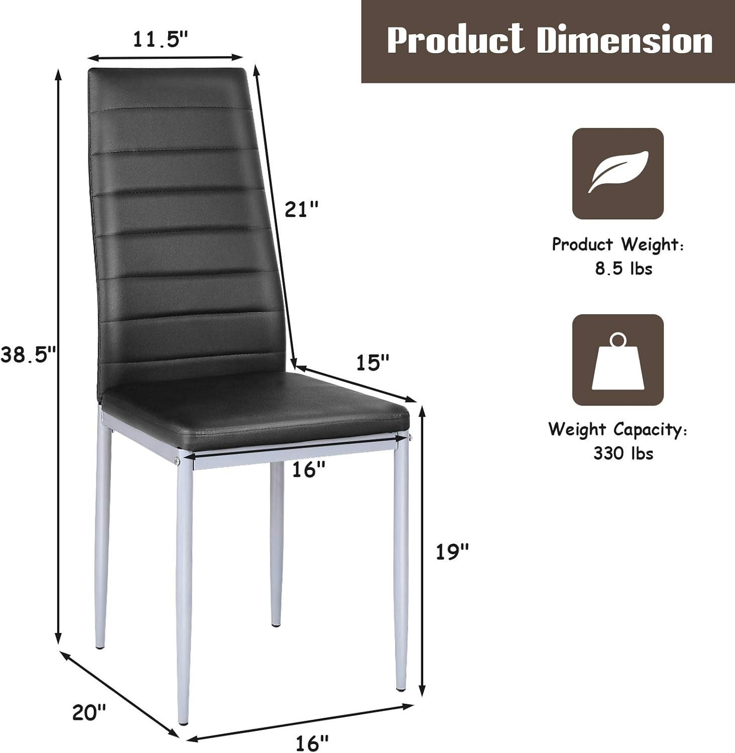Set of 4 PU Leather Dining Side Chairs with Padded Seat Foot Cap Protection Stab