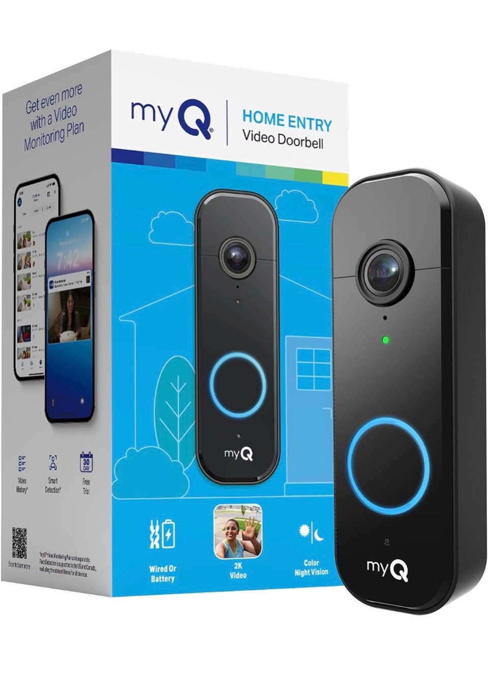 Chamberlain myQ Video Doorbell | 2K Camera Battery/Wire - Color Night Vision