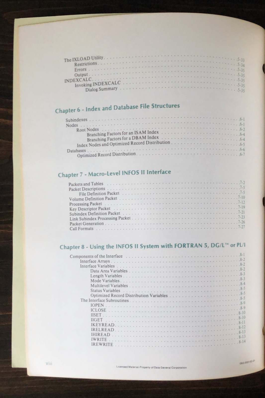 Data General DG - INFOS II System (AOS) User's Manual