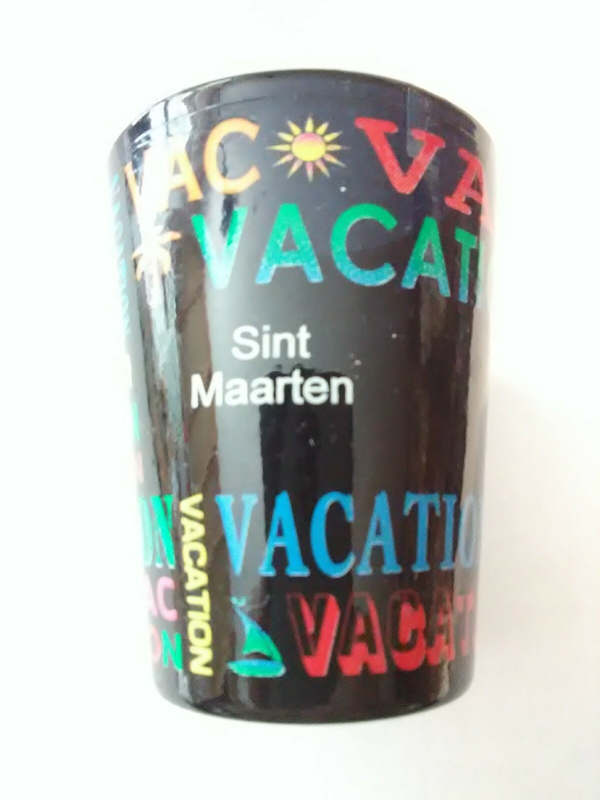 SINT MAARTEN VACATIONS LOGO SHOT GLASS GREAT FOR ANY COLLECTION!