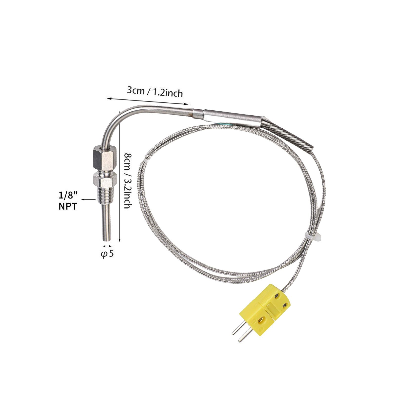 1m EGT Temperature Sensor K-Type Exhaust Gas Probe Thermocouple 1/8-NPT Thread