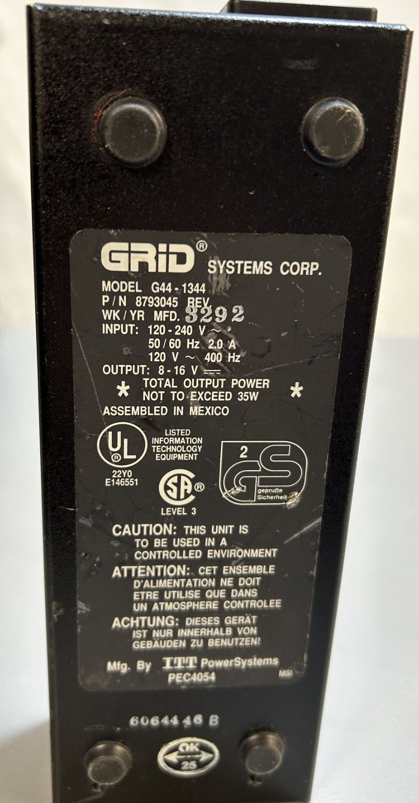 GridCase  Computer Power Supply Mdl G44-1344 Output 8-16 Volts