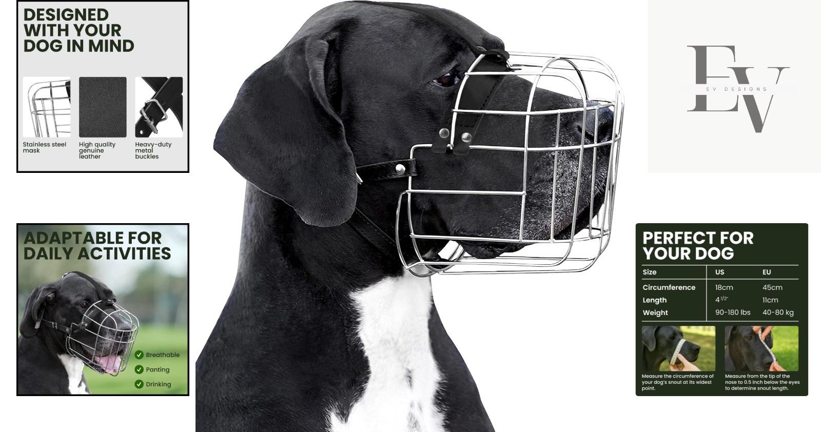Training-Friendly Large Dog Muzzle with Cushioned Padding - Safe and Effective