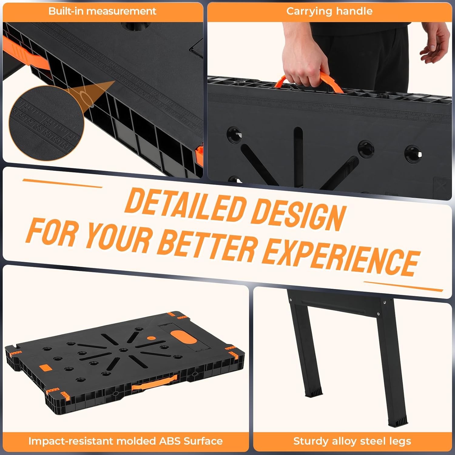 Folding Work Bench with Clamps & Power Strip Portable Work Table 34"W x 22"D