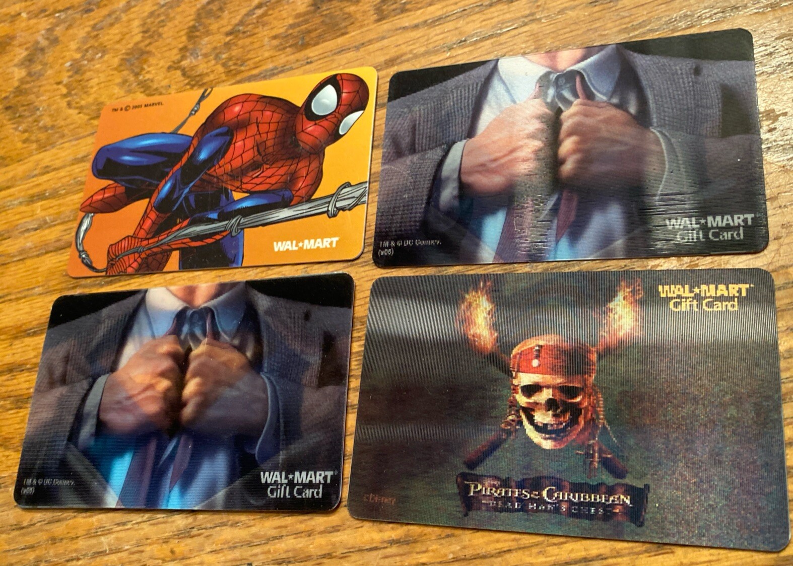 Wal Mary Gift Cards - Superman. Pirates Of The Carribean And Spider-Man
