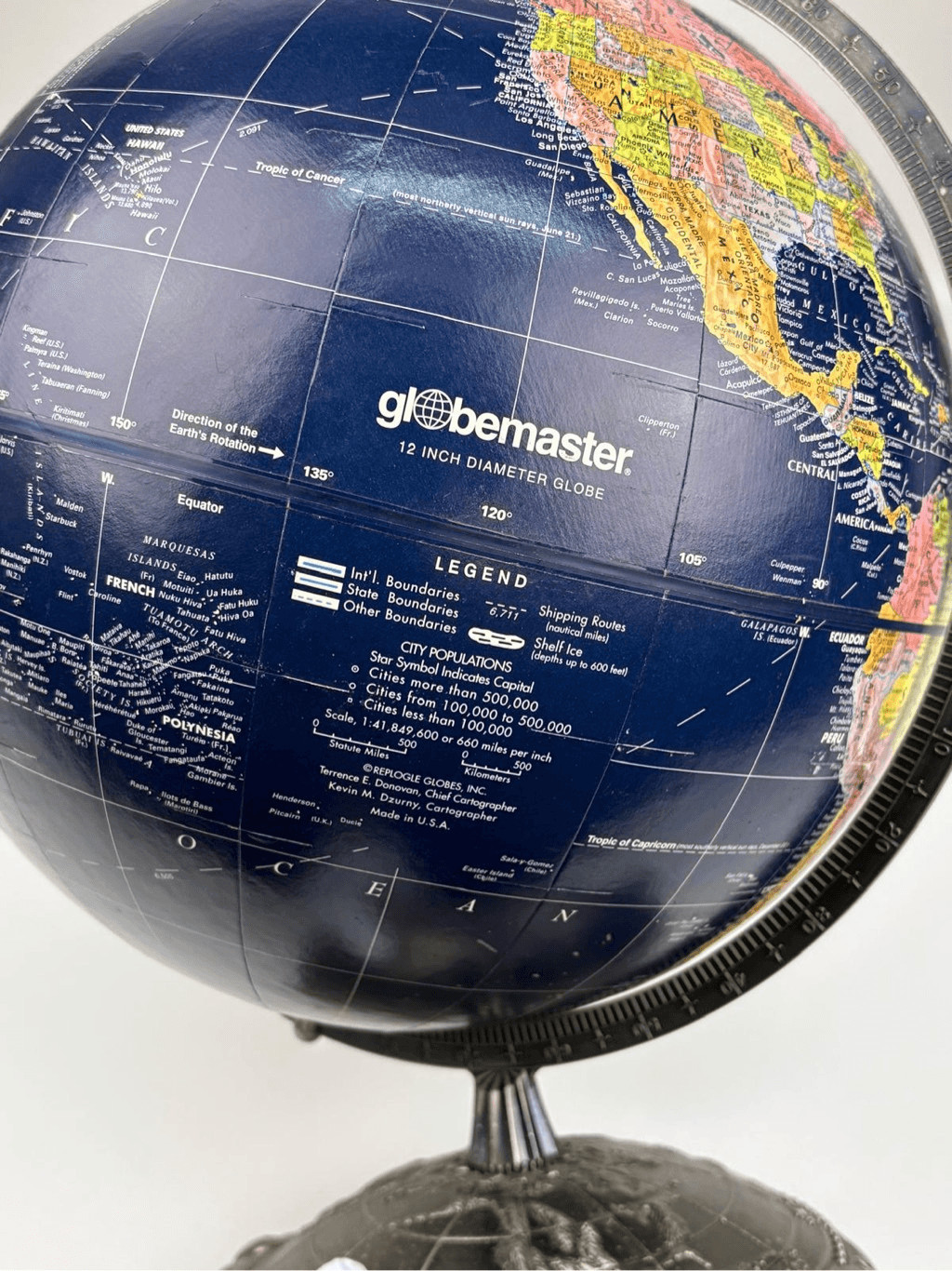 Globemaster Replogle World Globe Raised Relief Blue 12" Diameter w/ Metal Base