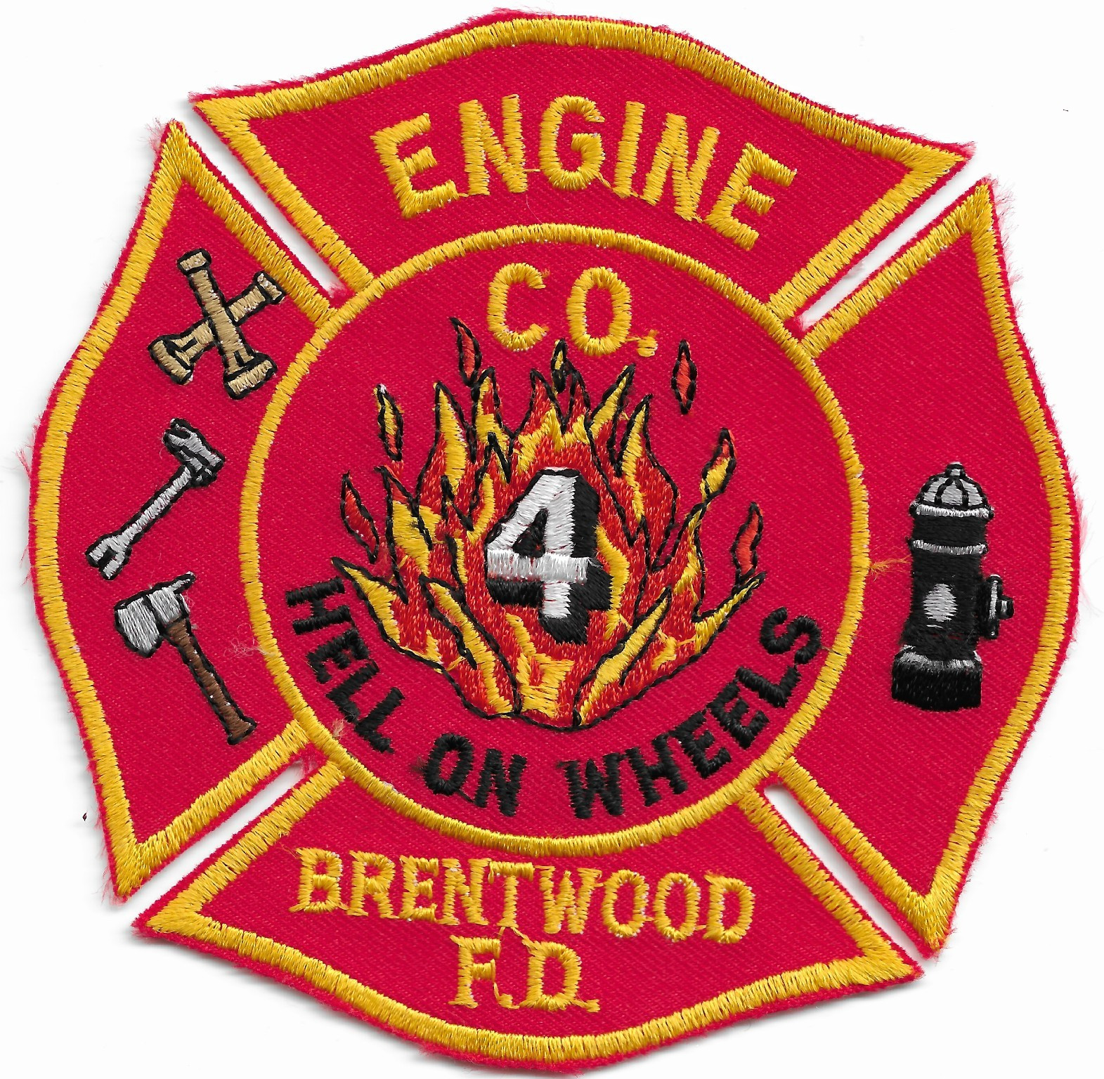 Vintage - Brentwood  Engine Co. - 4  Hell on Wheels, NY (4.5" x 4.5") fire patch
