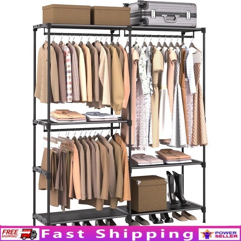 Extra Large Portable Closet Organizer W/ Adjustable Rods & Anti-Tip Kit New