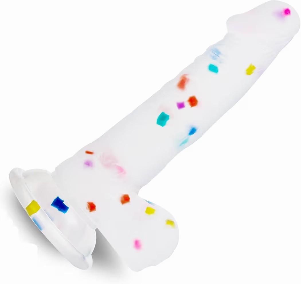 6.5 Inch Confetti Clear Silicone Dildo with Flared Suction Cup Base for Hands...