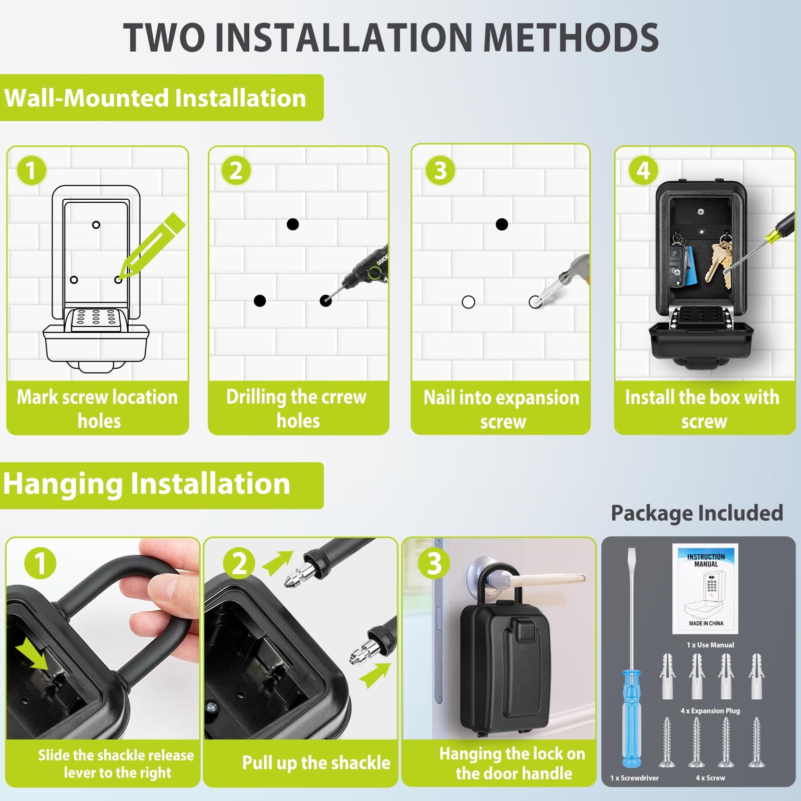 Waterproof Key Lock Box Outside 12Digit Combination Code Wall Mount Safe