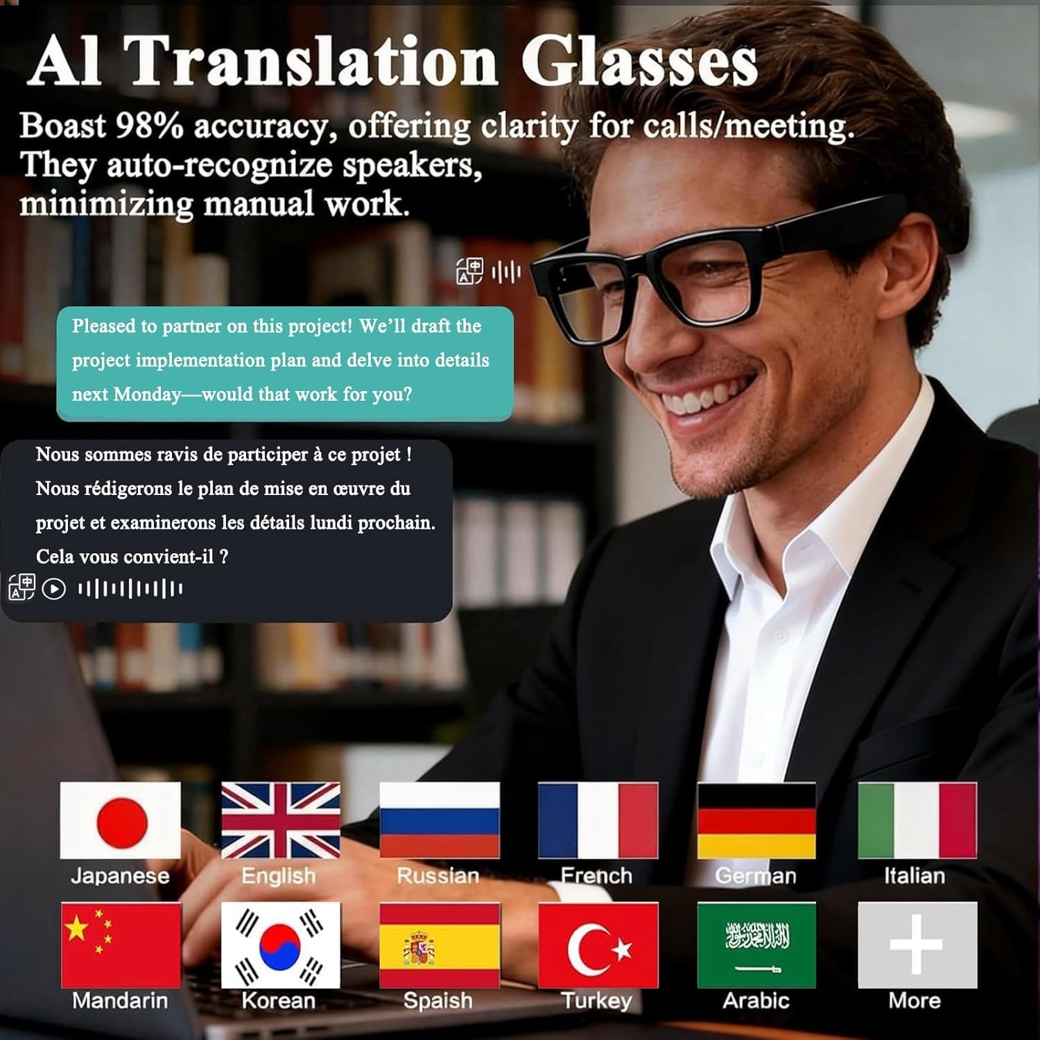 Multilingual AI Smart Glasses with 164 Languages Translation Features