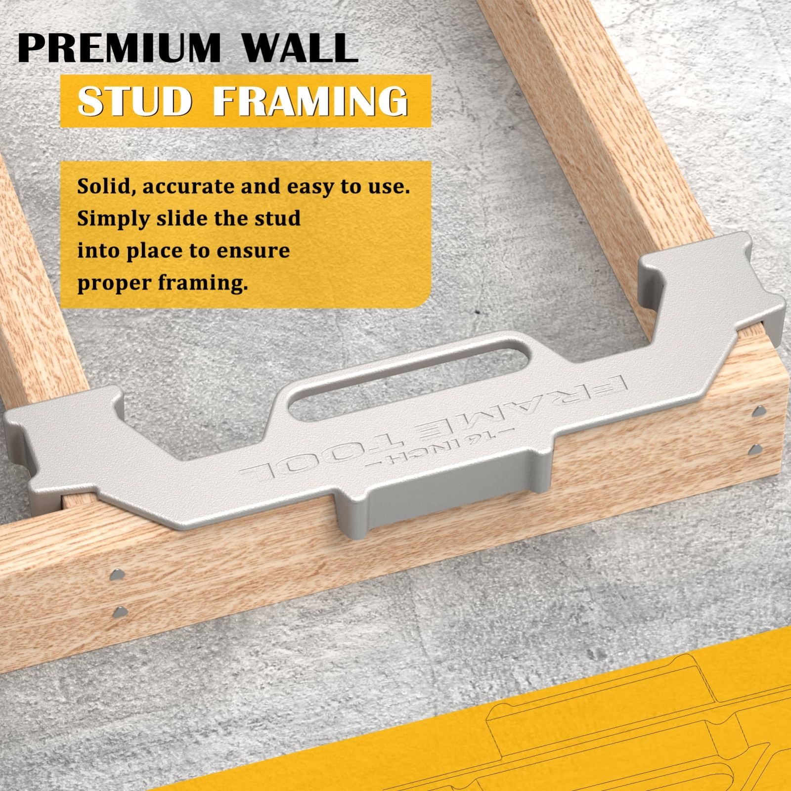 16" Stud Layout Tool - Cast Aluminum Framing Spacing Jig for Precision Measureme