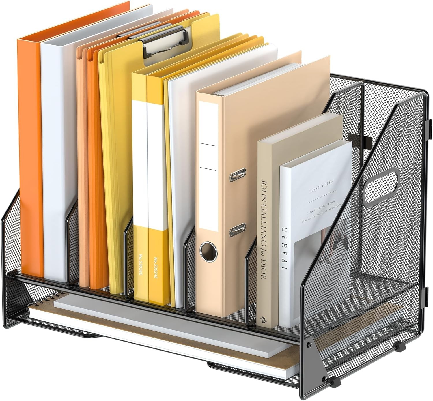 Desk File Folder Holder Organizer-5 Vertical Compartments Racks & Paper Letter