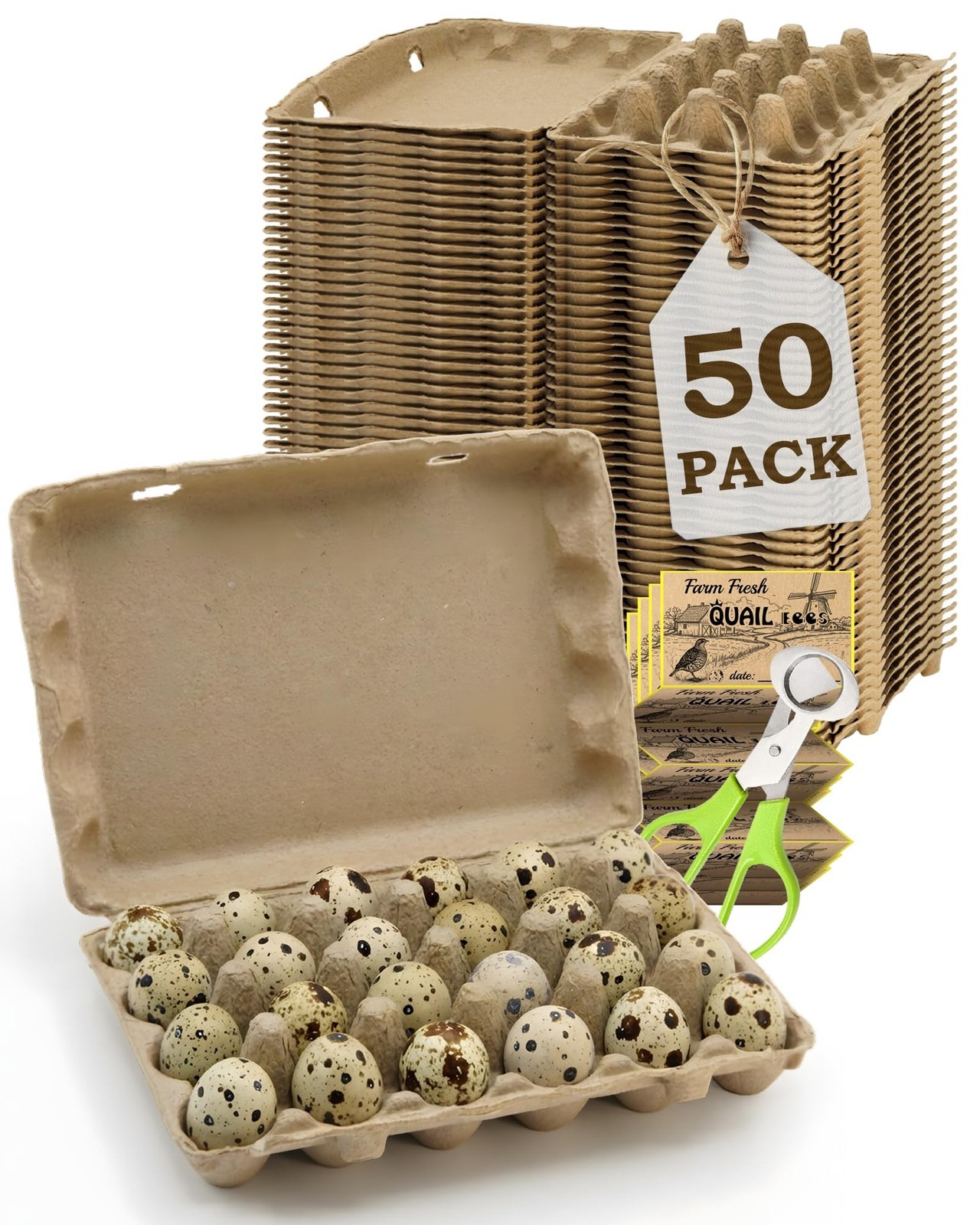 24 Grids Pulp Quail Egg Cartons - 50 Pack Paper Pulp Bulk Cartons for Quail E...