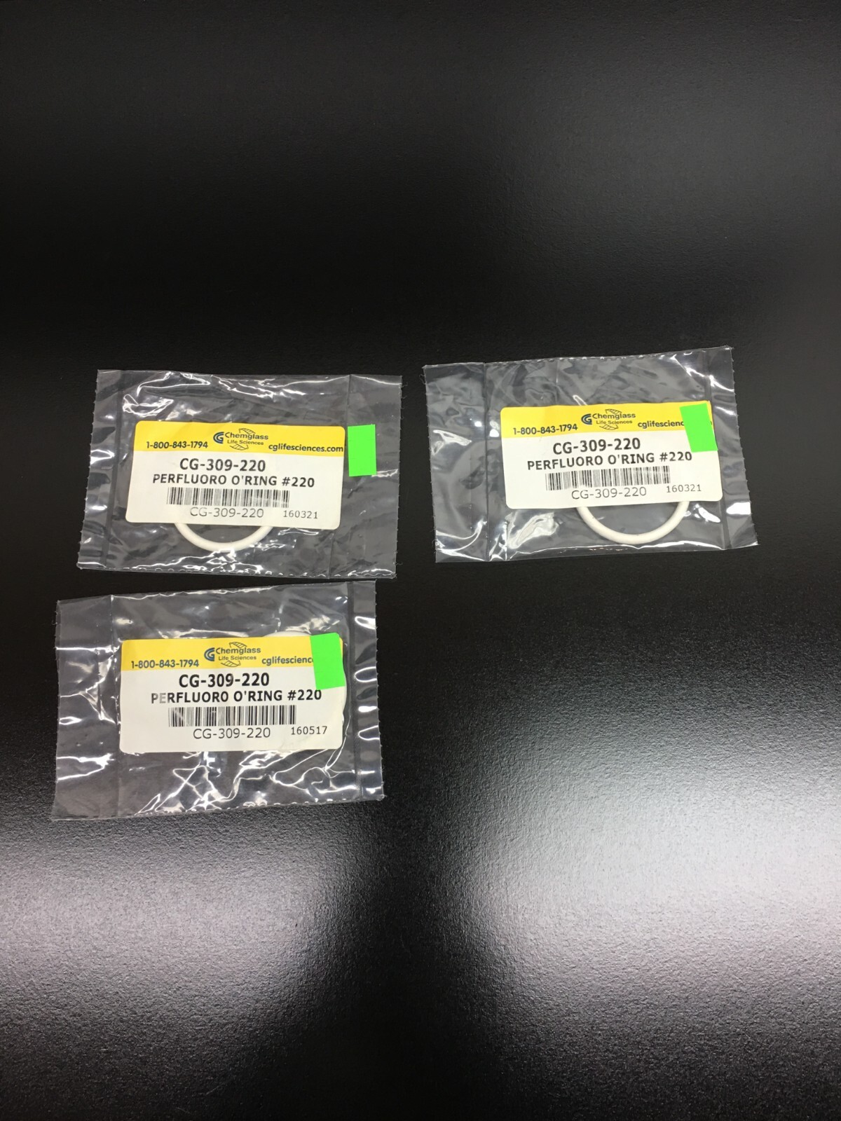 Chemglass PN CG-309-220 Perfluro O'Ring #220 Lot 3 PKS