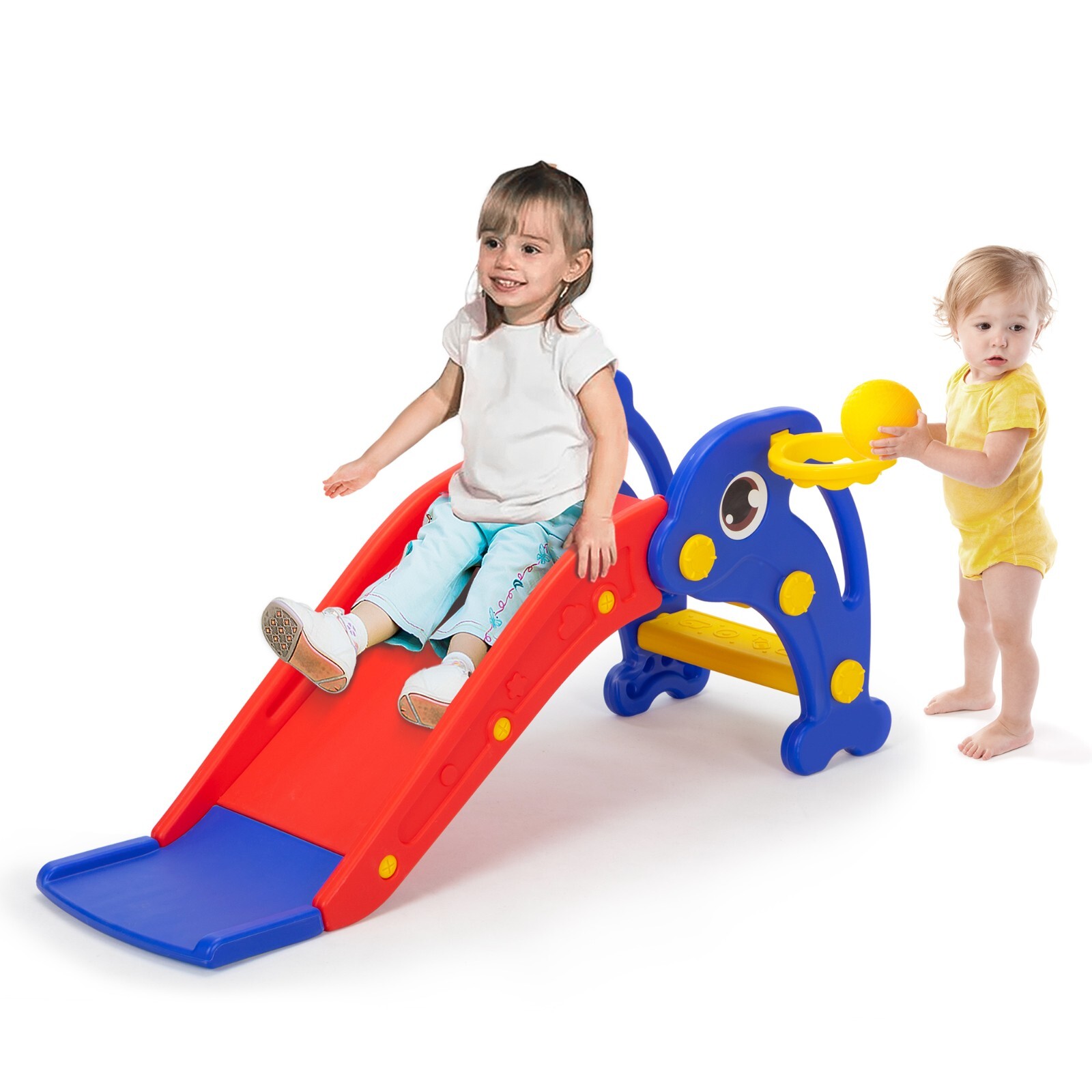 TOBBI Kids Slide w/Basketball Hoop & Ball, INdoor Outdoor Palyset for Toddlers