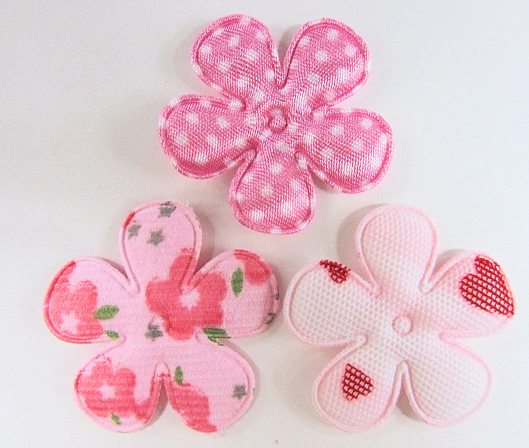 60 Baby Pink 1.5" Fabric Flower Applique/dots/floral/heart/sewing/trim/bow H230