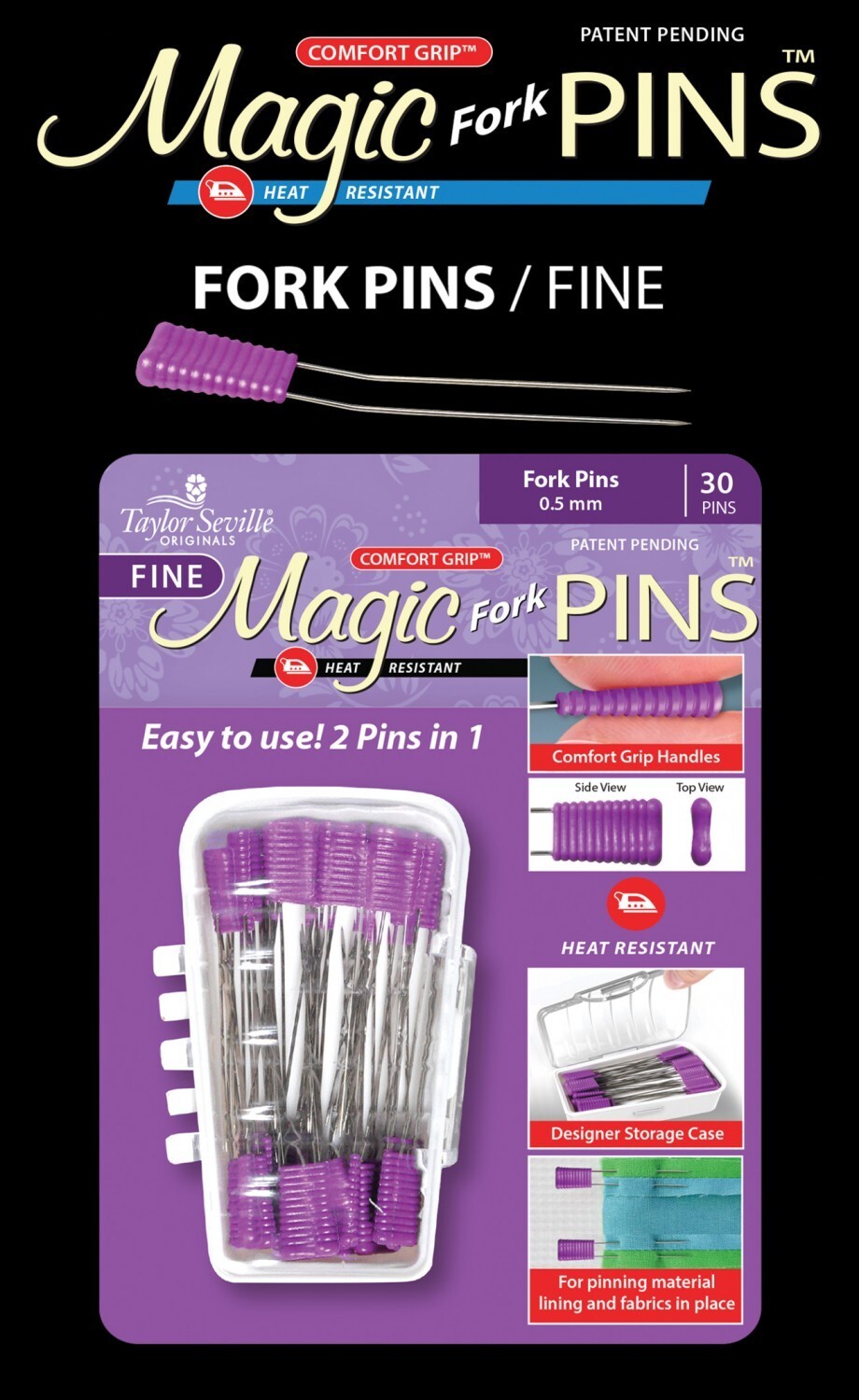 Taylor Seville MAGIC FORK PINS 30 Pins 0.7 mm ~ Comfort Grip Handle Purple
