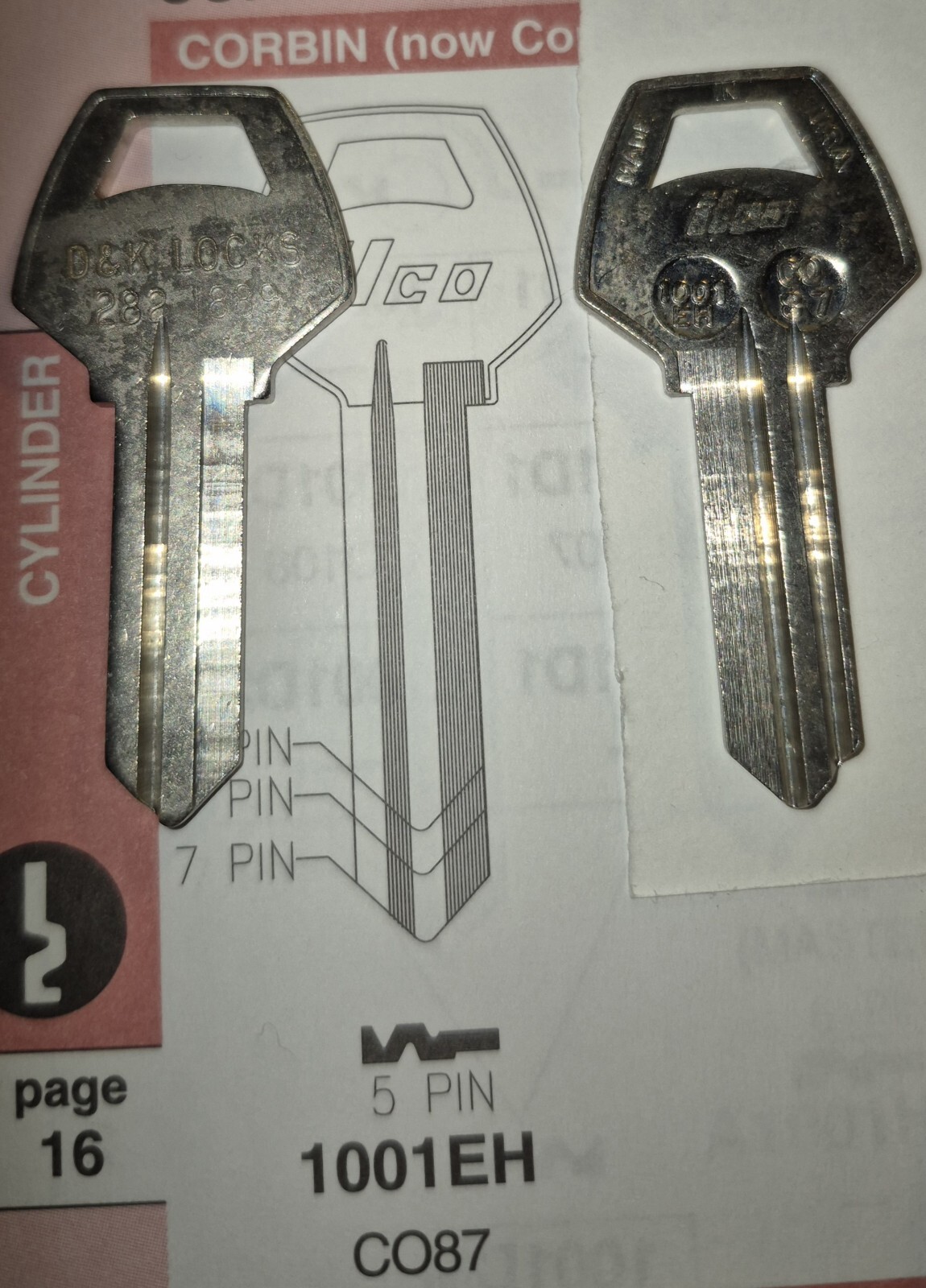 Corbin 1001EH, CO87, 5 Pin Vintage Key Blank.