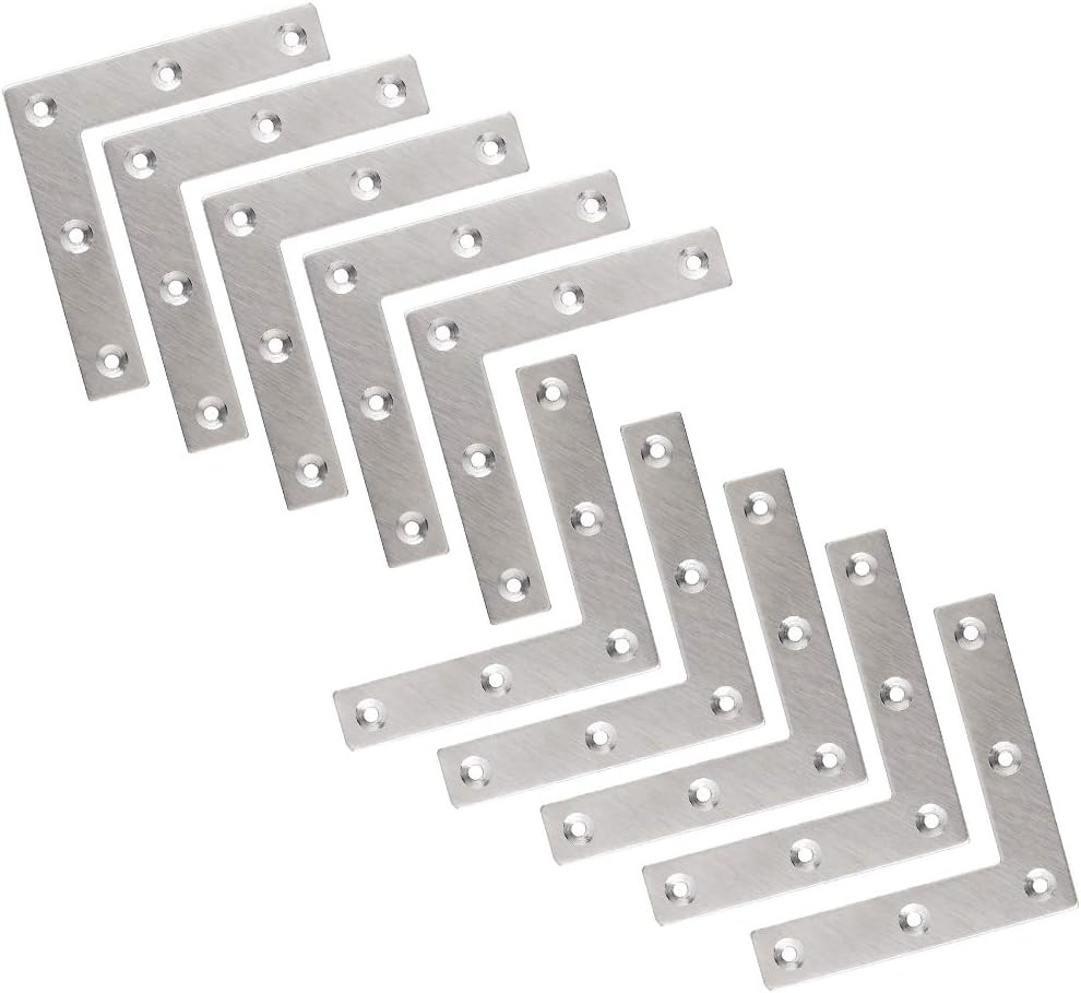 Flat L Shaped Corner Bracket, Tiberham 10 Pcs 80 x 80 mm Stainless Silver