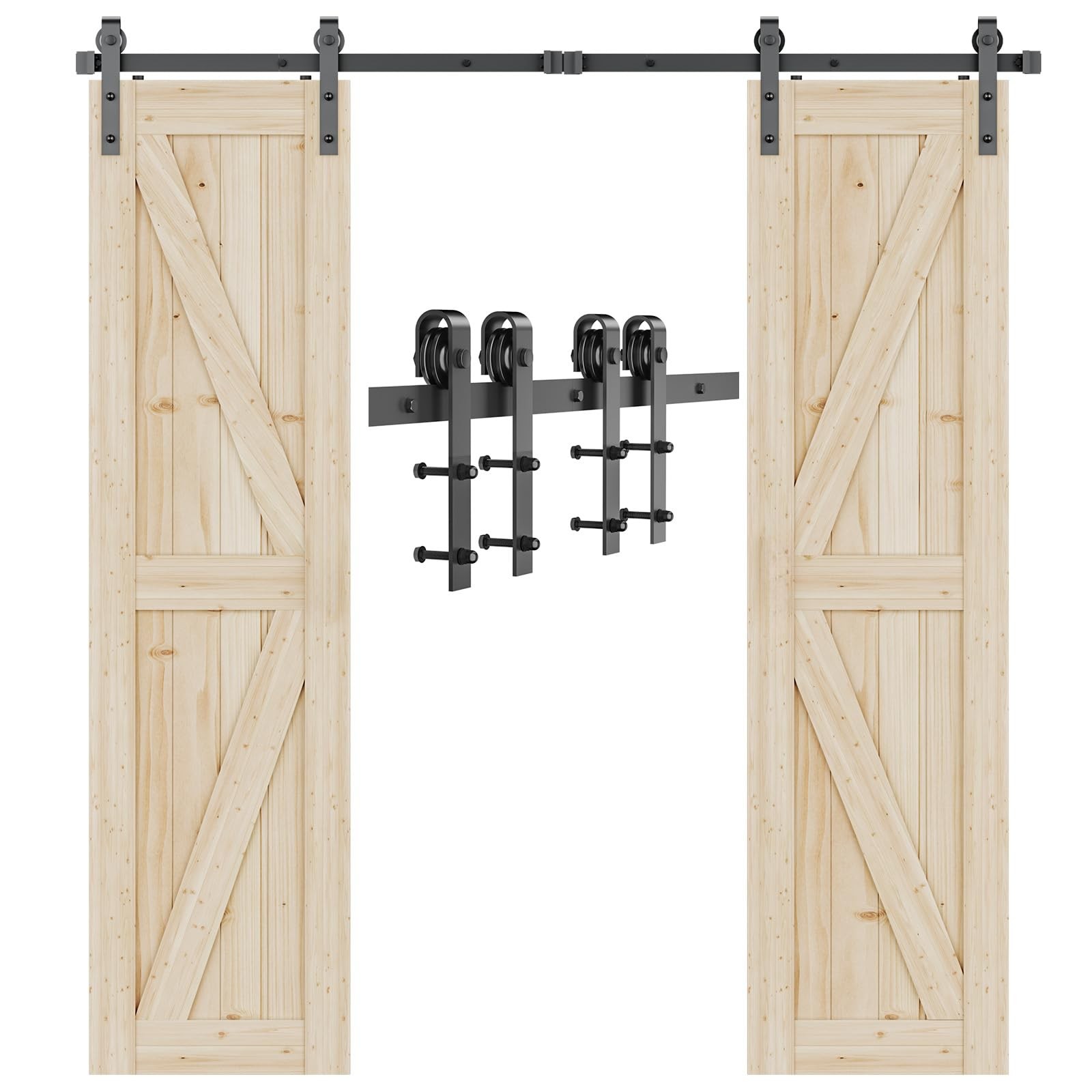 Signstek 12 Ft Double Sliding Barn Door Hardware Track Kit Wood Slab Use For