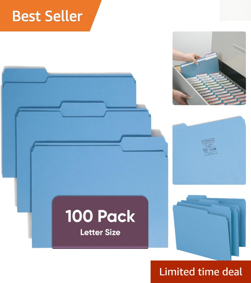 Elevate Organization: Blue 100 Pack 1/3-Cut Tab File Folders, Letter Size