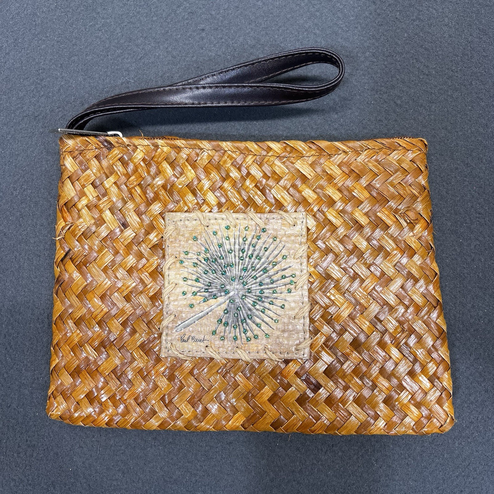 Sun N Sand Rattan Woven Light Brown Wristlet - Paul Breat Beaded Design - Clean