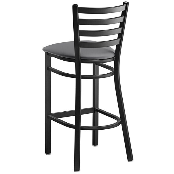 10 PACK Black Ladder Back Metal Restaurant Bar Stool With Dark Gray Vinyl Seat