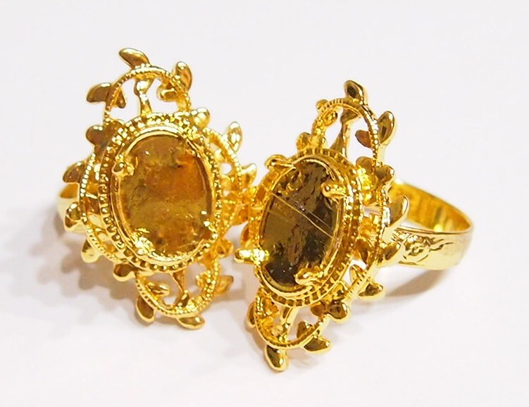 6 - 14x10mm Shiny Gold Victorian Deco Loop & Leaves Adjustable Ring Settings