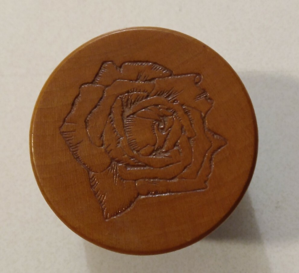 Vintage Rose Themed Wood Storage Container, 2.25"x1.5", Used.