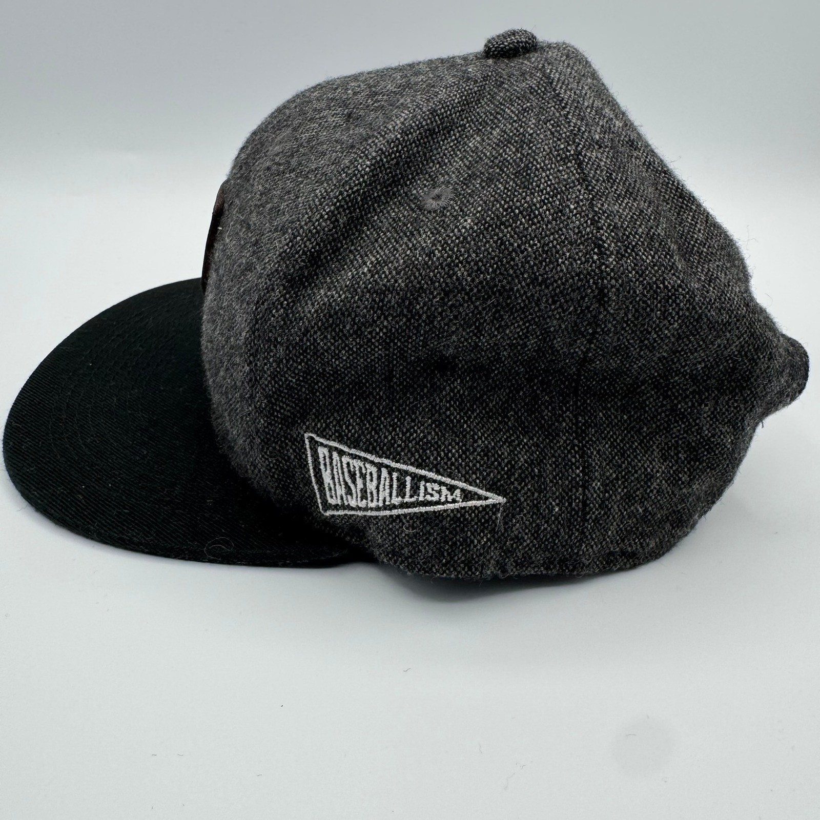Baseballism Hat Cap Heather Gray Black Leather Patch Snapback Adjustable