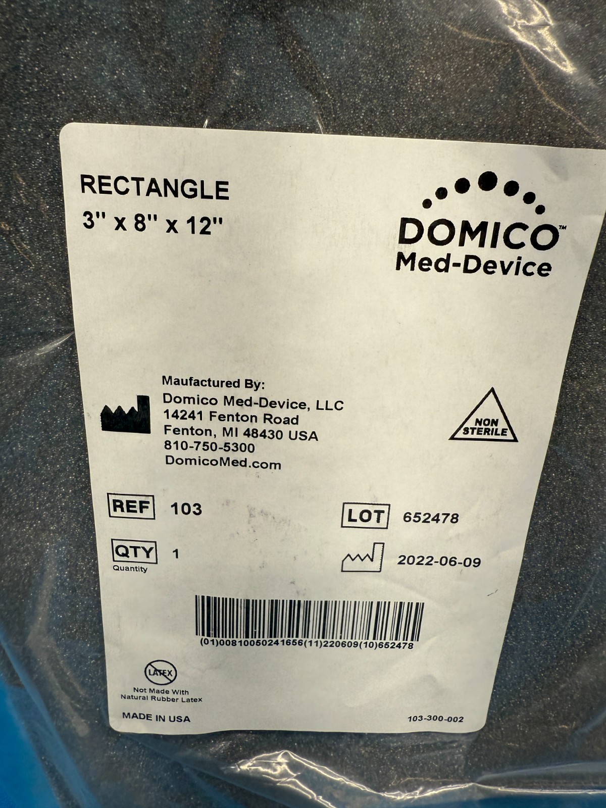 Domico Med-Device 103 3" x 8" x 12" Open Cell Foam Positioning Rectangle