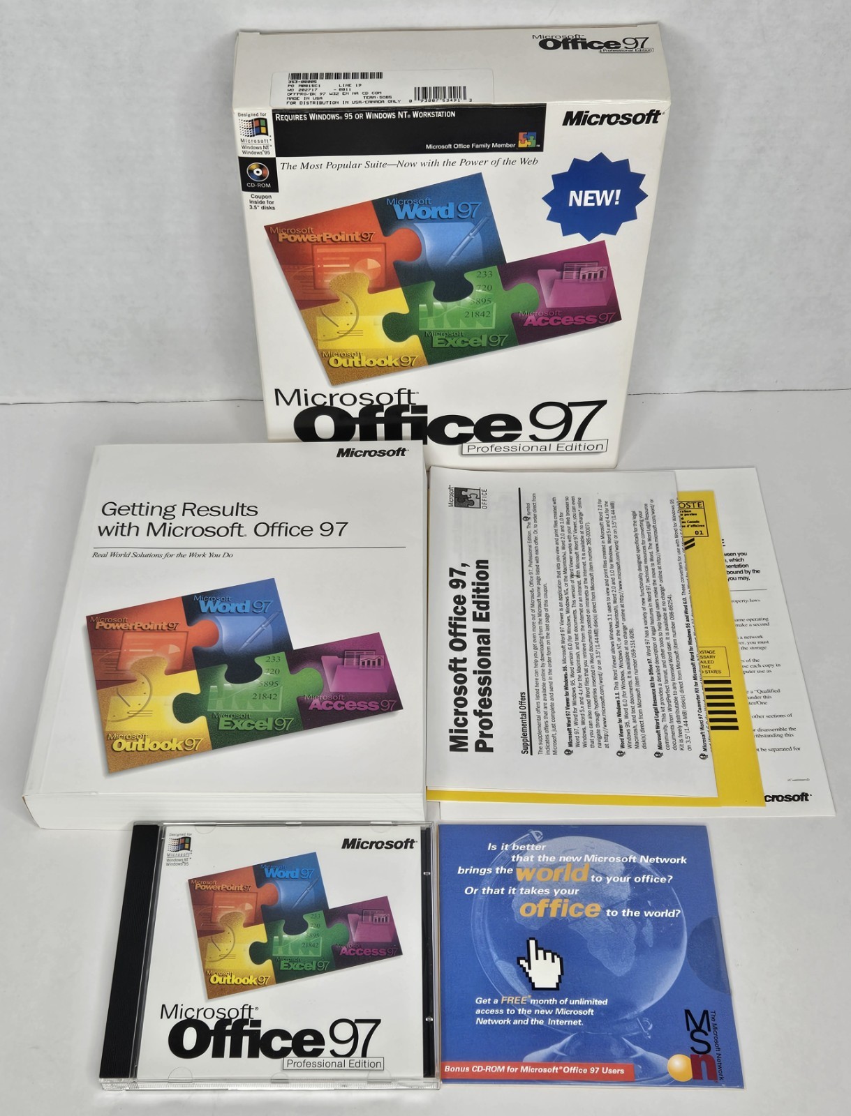 Microsoft Office 97 Professional Edition Full Version CD Open Box