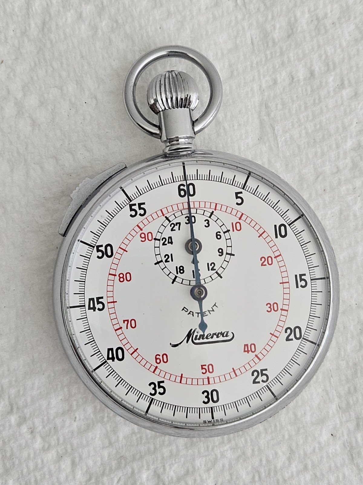WWII ERA STOPWATCH MINERVA  1940-60S? SWISS MADE 387811 WORKS VINTAGE