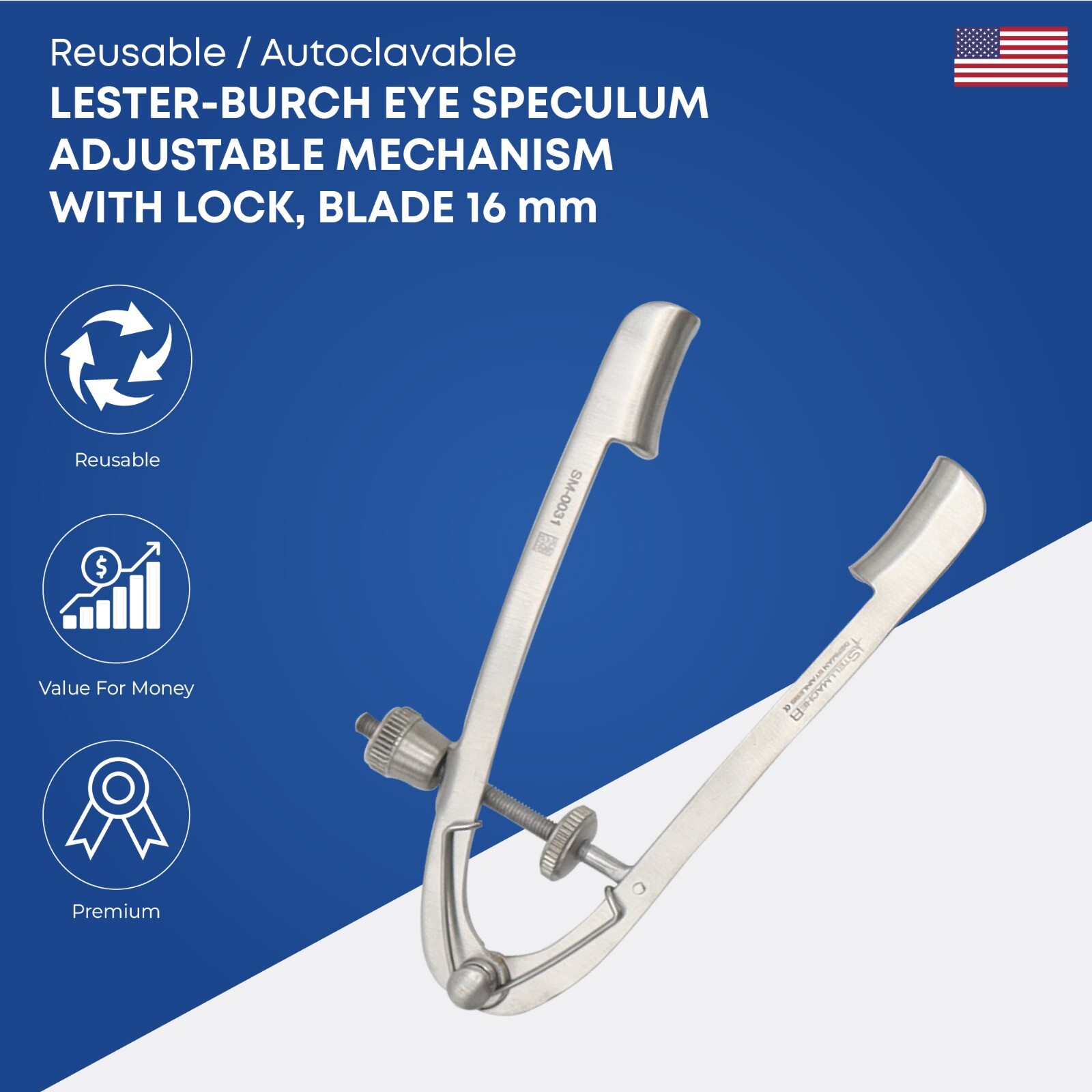 Lancaster Eye Speculum Adjustable with Locking Screw Ophthalmic Instruments