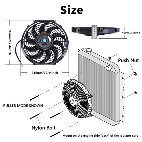 12 Inch Universal Slim Fan Push Pull Electric Radiator 12V 12 Inch-2pcs Black