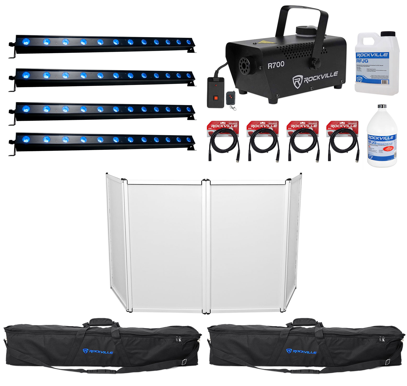 (4) American DJ ULTRA HEX BAR 12 RF Wash Strip Lights+Facade+Fogger+Fluid+Bags