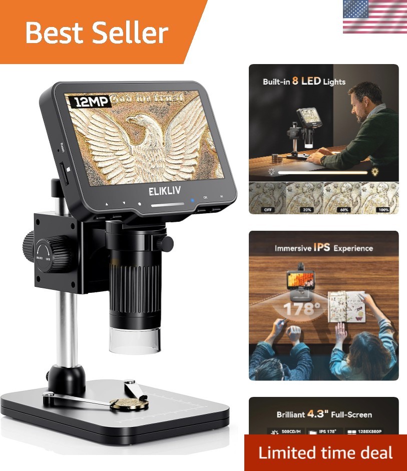 Explore with 1000x Digital Microscope: 4.3'' LCD, Adjustable Lights & PC Connect