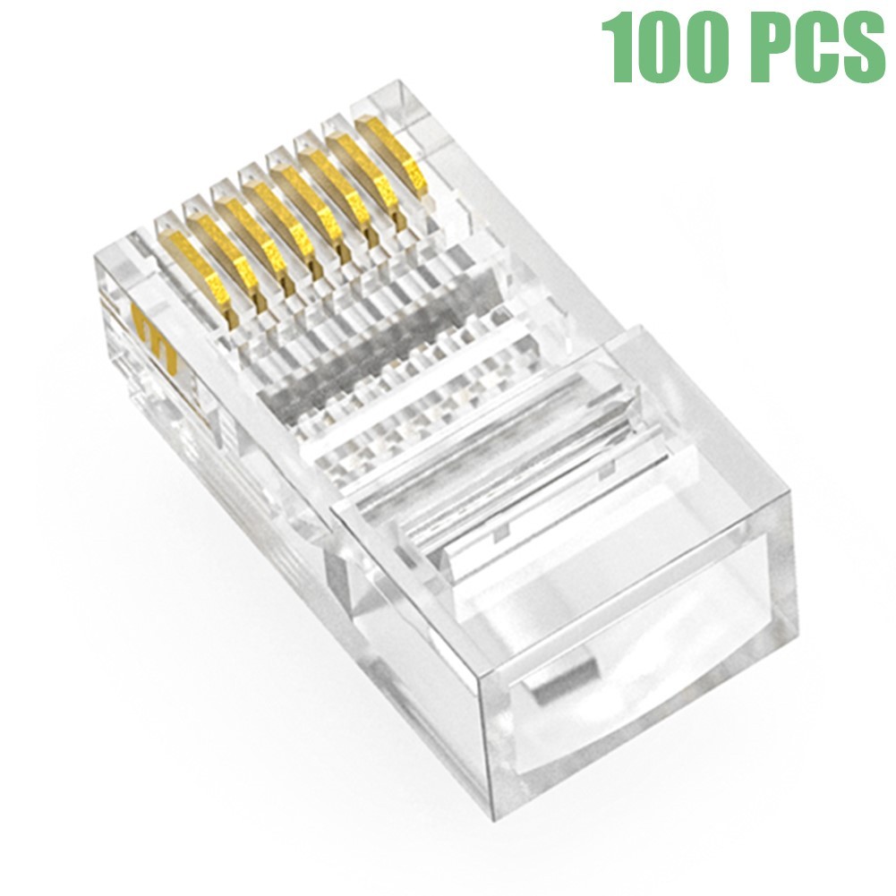 100 Pcs CAT5E RJ45 Network Ethernet UTP Feed Through Plug Cable Connector End