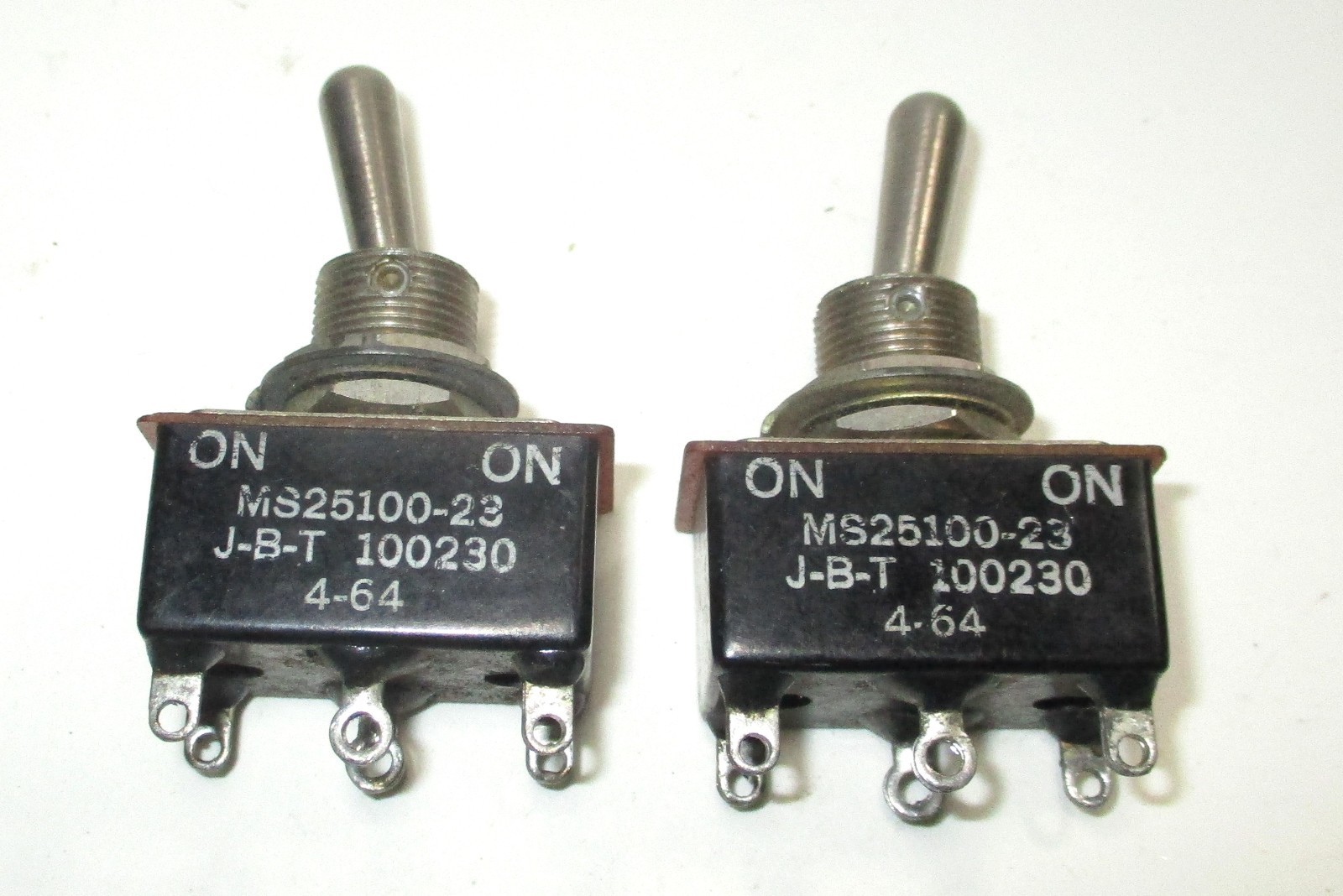 J-B-T 100230 MS25100-23 On/On 2 Position Toggle Switch NOS 2 Pcs.