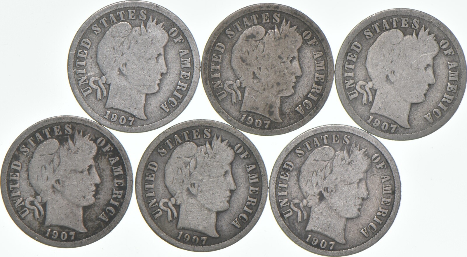 1907-D Barber Dime 90% Silver Average Circ