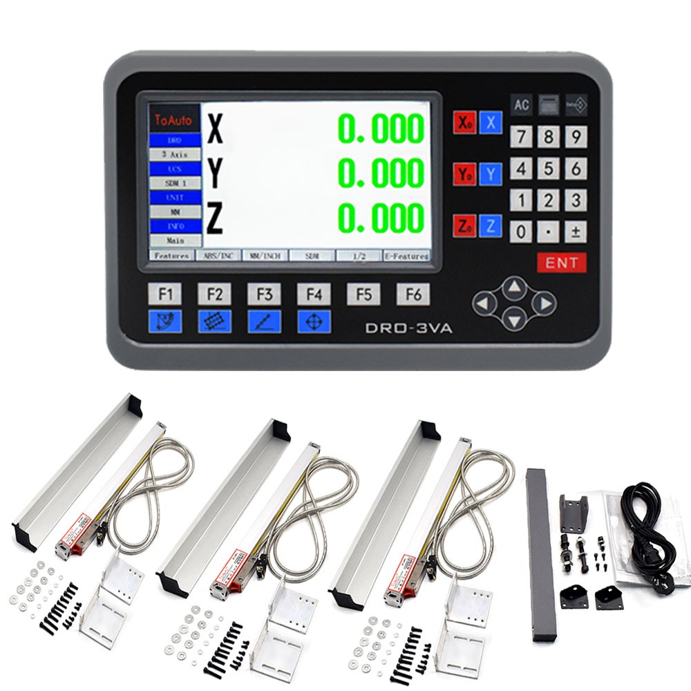TOAUTO LCD Digital Readout 3Axis DRO Display+5um 3PC Linear Glass Scale Full Kit