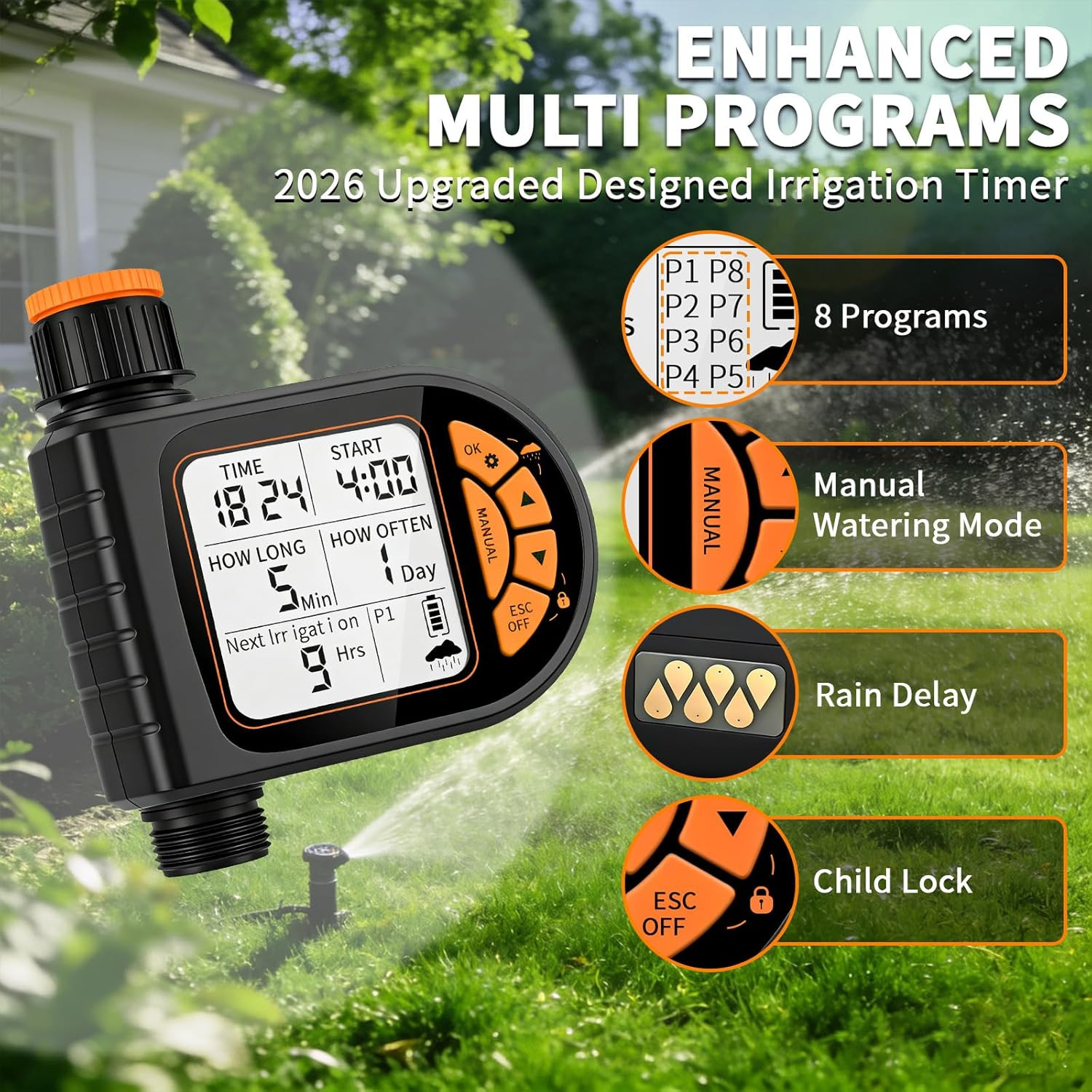 Sprinkler Timer for Garden Hose - Programmable Irrigation Timer with Rain Delay,