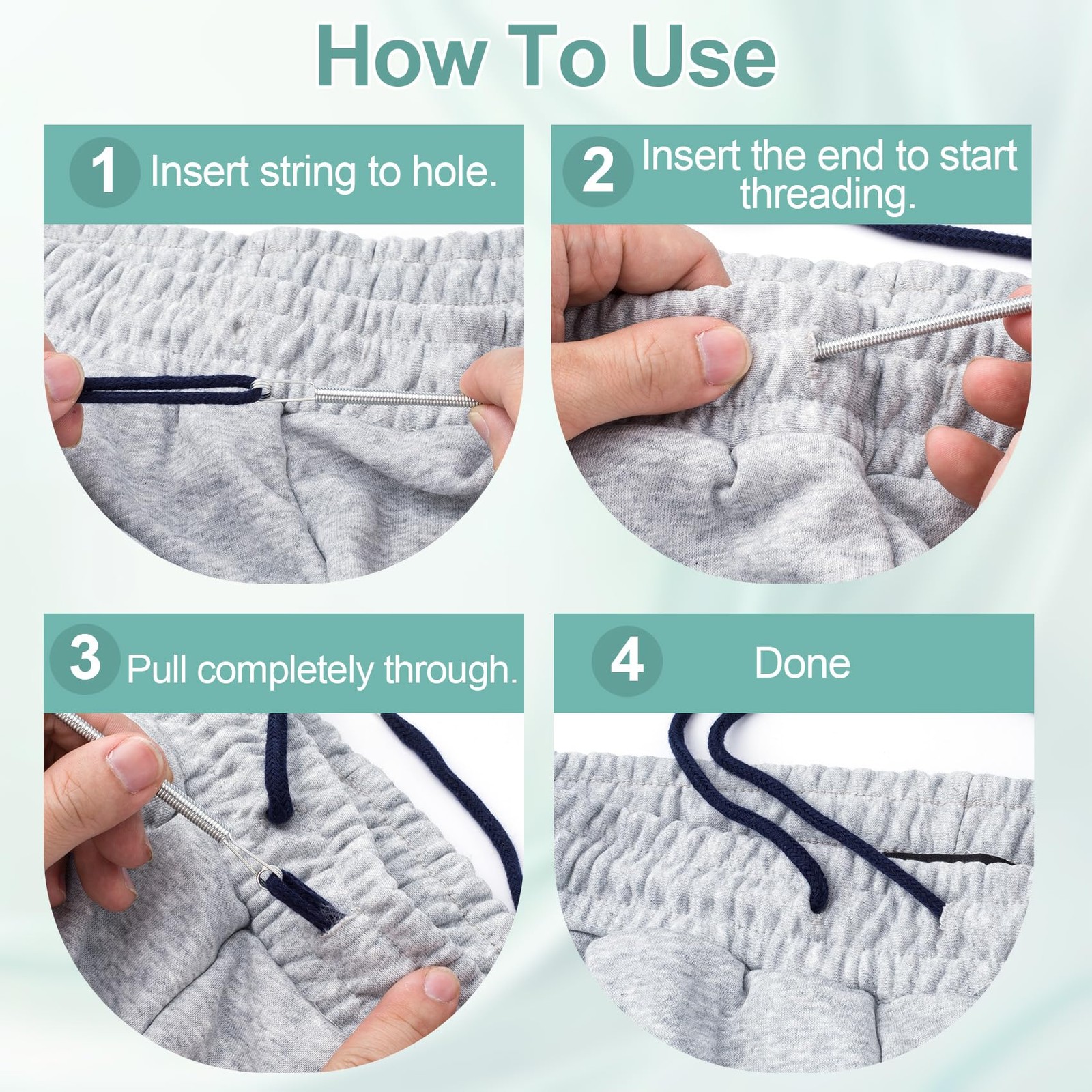 6pcs Drawstring Cord with Spring Threader Tool, 57.4in Hoodie String, Drawstr...
