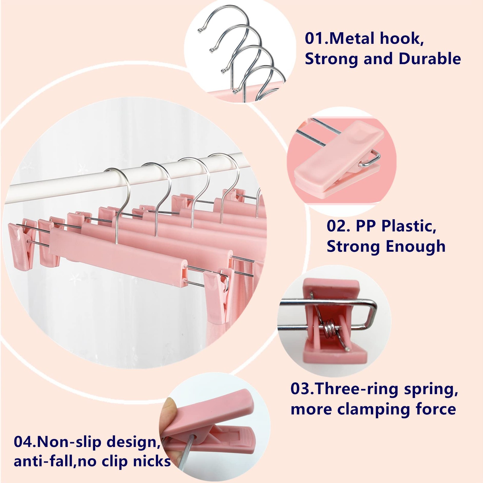 10 Pack Skirt Hangers, PantsHangers with Clipsï¼Œ360 Â° Swivel 10Pack, Pink